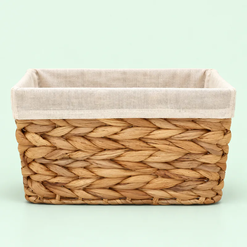 Lined Water Hyacinth Basket 29 x 19 x 16cm