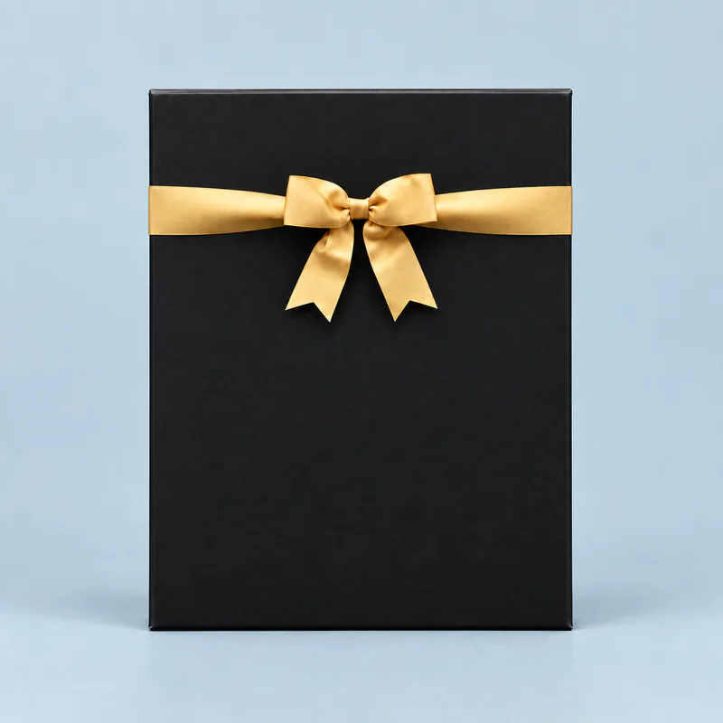 Premium Black Triple Wine Gift Box with a Gold Ribbon