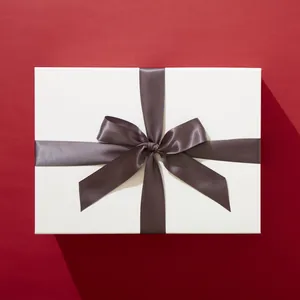 Premium White Gift Box With a Hand-Bowed Charcoal Satin Ribbon
