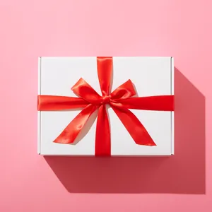 Premium White Gift Box With A Red Ribbon