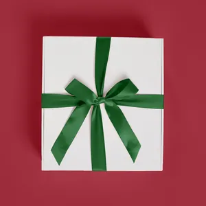 Premium White Gift Box with a Hand-bowed Green Ribbon