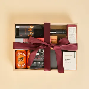 Premium Wooden Crate with a Burgundy Ribbon