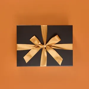 Premium Black Gift Box With Hand-bowed Pale Gold Ribbon