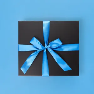Premium Magnetic Black Gift Box with a Blue Ribbon