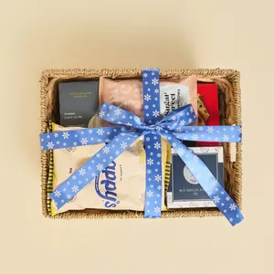 Premium Large Hyacinth Basket With Hand-bowed Blue and White Snow Ribbon