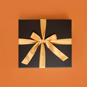 Premium Black Gift Box with Hand-bowed Pale Gold Satin Ribbon
