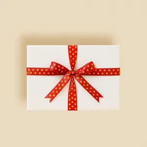 Premium White Gift Box With a Red and Gold Dot Ribbon