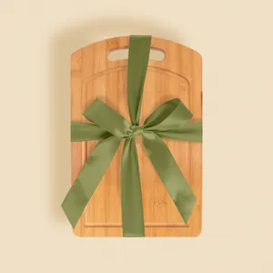 Premium Wooden Cheeseboard with a Moss Green Satin Hand-bowed Ribbon