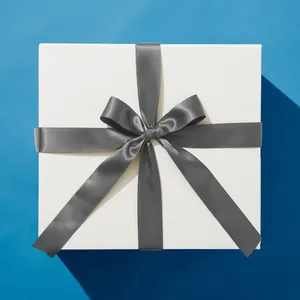 White Gift Box with Metal Grey Ribbon