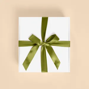 Premium Glossy Box With Moss Green Satin Ribbon