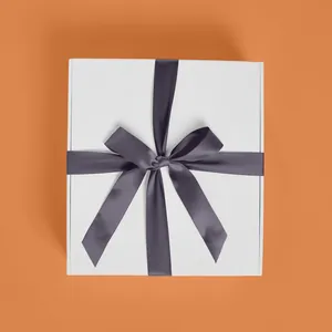 Premium White Gift Box With a Charcoal Ribbon