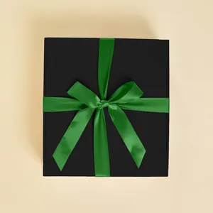 Premium Magnetic Black Double Wine Gift Box Finished With A Forest Green Ribbon