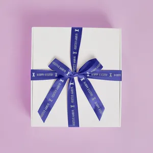 Premium White Gift Box With Purple Satin Ribbon