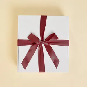 Premium White Gift Box With A Burgundy Ribbon