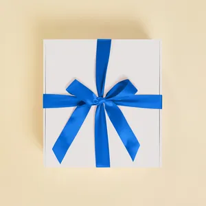 Premium White Gift Box With Navy Satin Ribbon