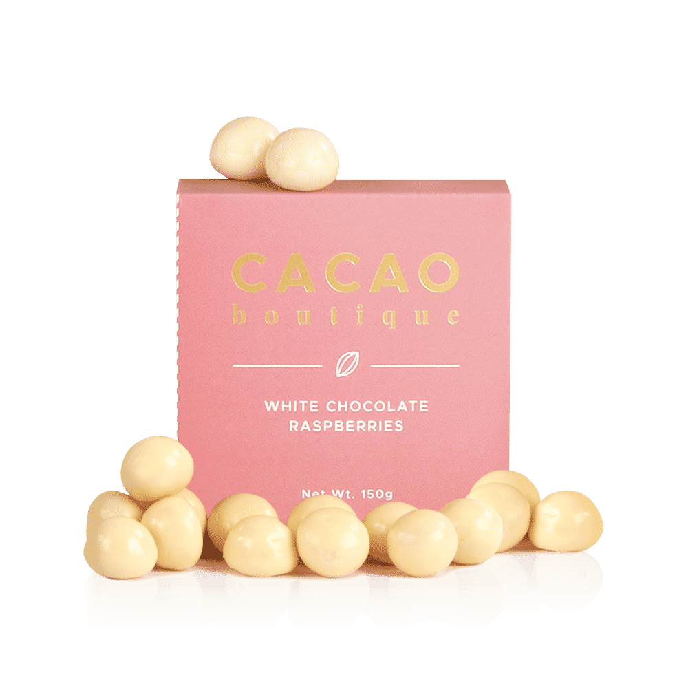 Cacao Boutique White Chocolate Raspberries 150g